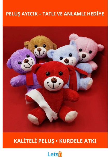 Renkli Peluş Ayıcık 23 cm Şık Hediyelik