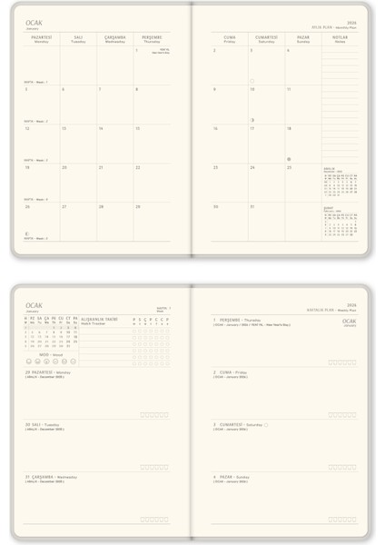 2026 A5 Keten Haftalık Ajanda – 12 Aylık Krem