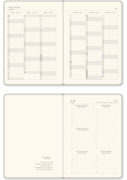 2026 A5 Keten Haftalık Ajanda – 12 Aylık Krem