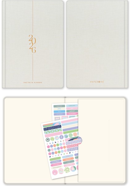 2026 A5 Keten Haftalık Ajanda – 12 Aylık Krem