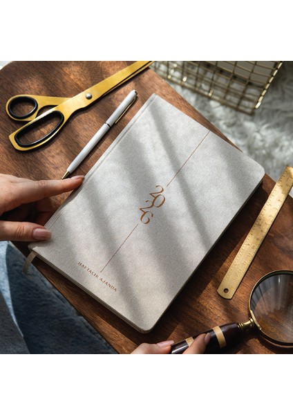 2026 A5 Sert Kapak Haftalık Ajanda – Kir ve Suya Dayanıklı Bej