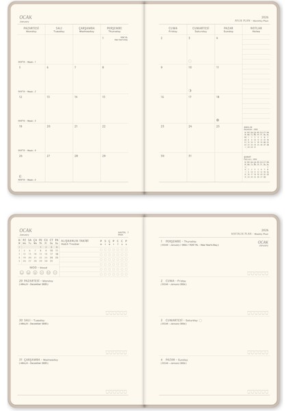 2026 A5 Sert Kapak Haftalık Ajanda – Kir ve Suya Dayanıklı Bej