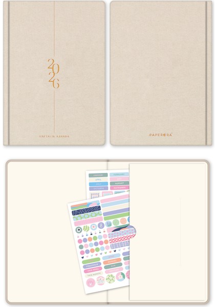 2026 A5 Sert Kapak Haftalık Ajanda – Kir ve Suya Dayanıklı Bej