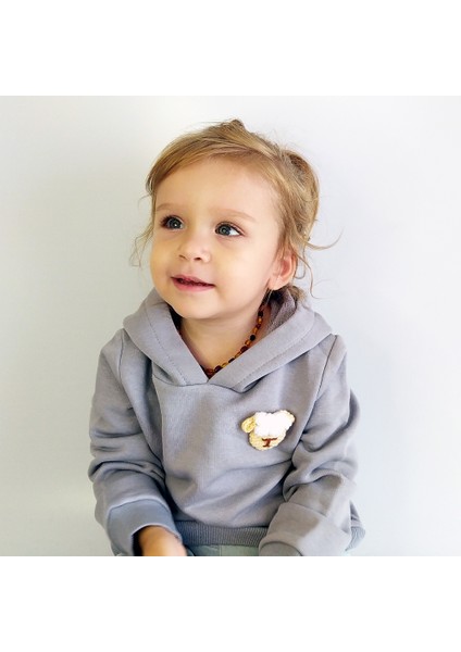 Çocuk Sweatshirt Kapüşonlu / Gri / Kuzu Kafa Figürlü modelleri