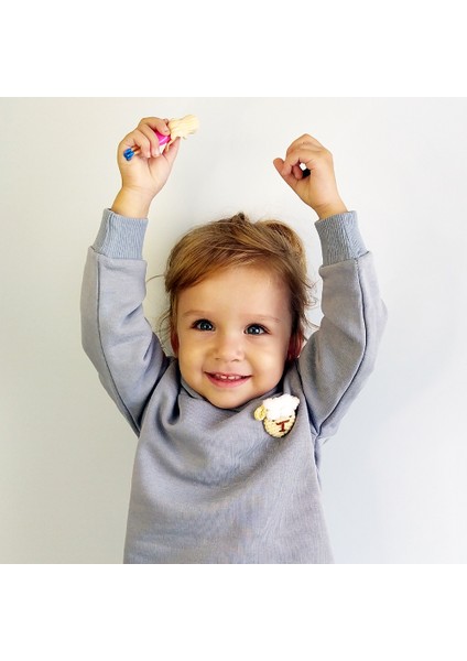 Çocuk Sweatshirt Kapüşonlu / Gri / Kuzu Kafa Figürlü fırsatları