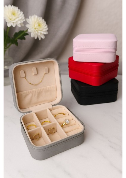Çift Gözlü Seyahat Tipi Takı Kutusu Gri