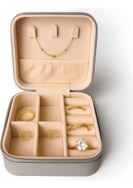 Çift Gözlü Seyahat Tipi Takı Kutusu Gri modelleri