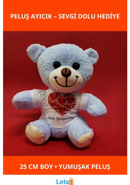 Kalpli Seni Seviyorum Yazılı Peluş Ayıcık 25 cm