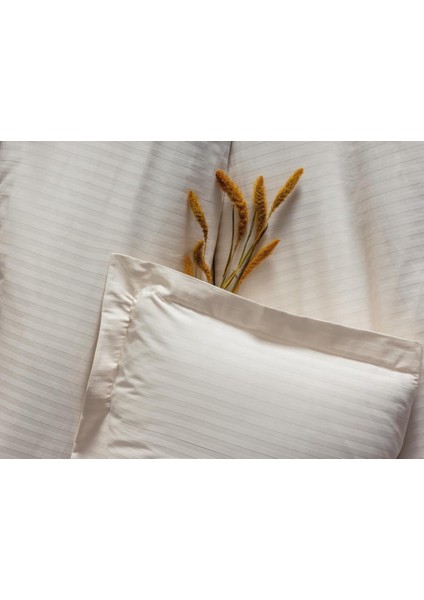 Çift Kişilik Saten Nev Takımı Elegante Stripe Ekru