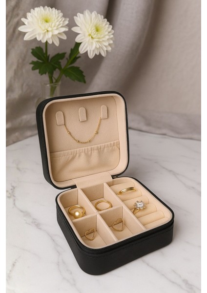 Çift Gözlü Seyahat Tipi Takı Kutusu Siyah