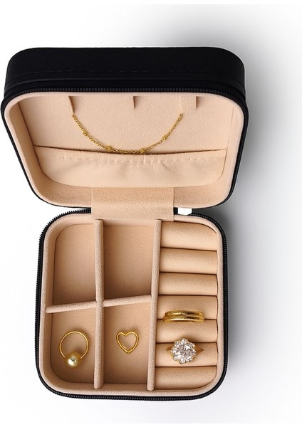 Çift Gözlü Seyahat Tipi Takı Kutusu Siyah modelleri