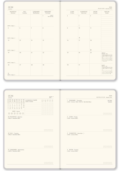 2026 A5 Sert Kapak Haftalık Ajanda – 12 Aylık Metalik Gümüş