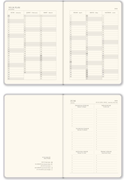 2026 A5 Sert Kapak Haftalık Ajanda – 12 Aylık Metalik Gümüş
