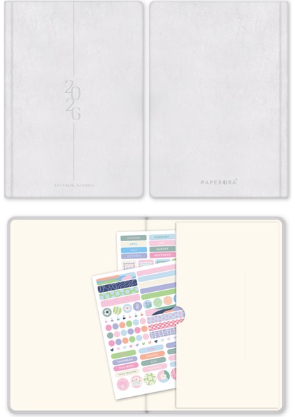 2026 A5 Sert Kapak Haftalık Ajanda – 12 Aylık Metalik Gümüş