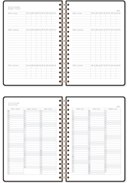 2026 Spiralli Günlük Ajanda 12 Aylık Kir ve Suya Dayanıklı Sert Kapak Füme indirimleri