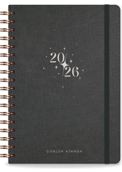 2026 Spiralli Günlük Ajanda 12 Aylık Kir ve Suya Dayanıklı Sert Kapak Füme