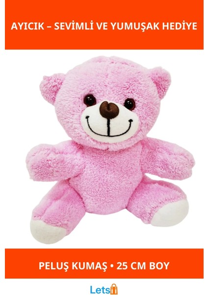 Pembe Yumuşak Peluş Ayıcık 25 cm Sevimli Oyuncak