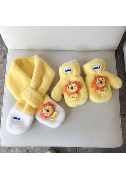 Çocuk Sonbahar ve Kış Kalınlaşmış Sıcak Patchwork Aslan Atkı Eln Bebek Sıcak Donma Önleyici Peluş Atkı Eln (Yurt Dışından)