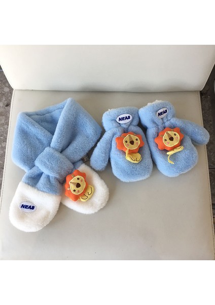 Çocuk Sonbahar ve Kış Kalınlaşmış Sıcak Patchwork Aslan Atkı Eln Bebek Sıcak Donma Önleyici Peluş Atkı Eln (Yurt Dışından)