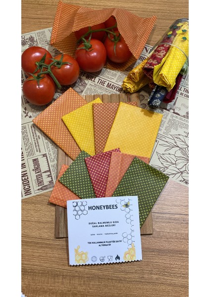 9’lu Puantiye Desenli Kumaş Tekrar Kullanılabilen Doğal Balmumlu (Balmumu) Gıda Saklama Bezi