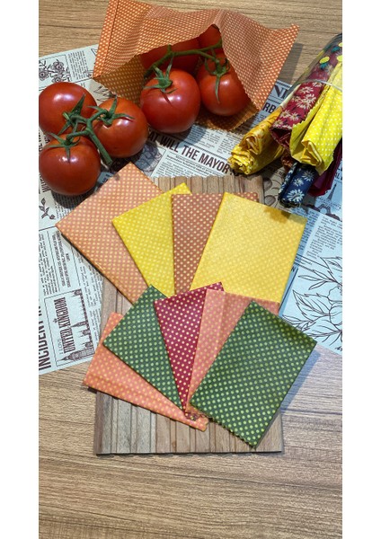 9’lu Puantiye Desenli Kumaş Tekrar Kullanılabilen Doğal Balmumlu (Balmumu) Gıda Saklama Bezi fırsatları