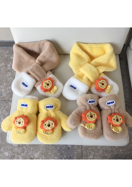 Çocuk Sonbahar ve Kış Kalınlaşmış Sıcak Patchwork Aslan Atkı Eln Bebek Sıcak Donma Önleyici Peluş Atkı Eln (Yurt Dışından)