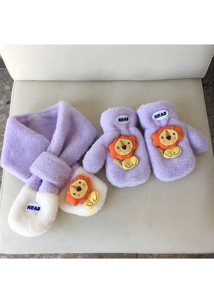 Çocuk Sonbahar ve Kış Kalınlaşmış Sıcak Patchwork Aslan Atkı Eln Bebek Sıcak Donma Önleyici Peluş Atkı Eln (Yurt Dışından)