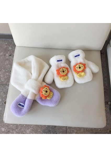 Çocuk Sonbahar ve Kış Kalınlaşmış Sıcak Patchwork Aslan Atkı Eln Bebek Sıcak Donma Önleyici Peluş Atkı Eln (Yurt Dışından)