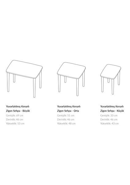 Yuvarlatılmış Kenarlı Zigon Sehpa, Meşe