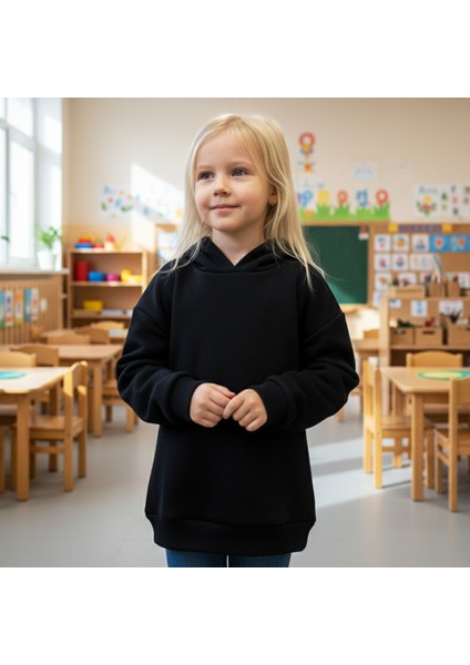 Woody Cord Çocuk Sweatshirt Kapüşonlu - Siyah - Düz