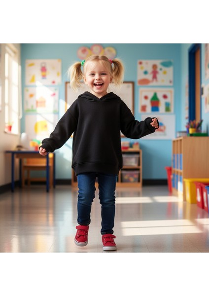 Woody Cord Çocuk Sweatshirt Kapüşonlu - Siyah - Düz fırsatları