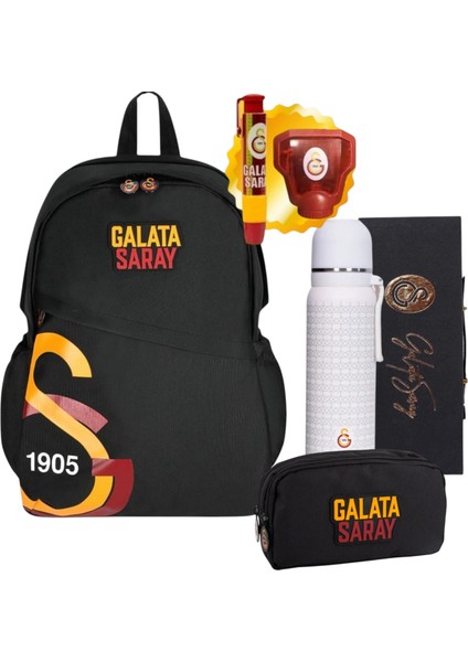 Galatasaray Sırt Çantası , Çift Gözlü Kalem Çantası - Lisanslı Çift Katlı Çelik Termos Matara Hediye