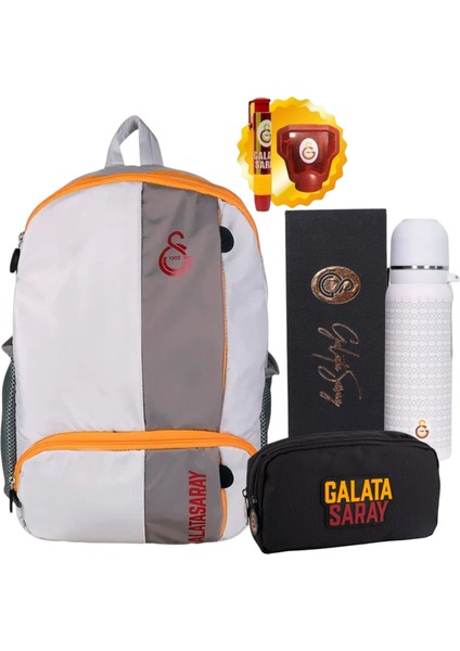 Galatasaray Sırt Çantası , Çift Gözlü Kalem Çantası - Lisanslı Çift Katlı Çelik Termos Matara