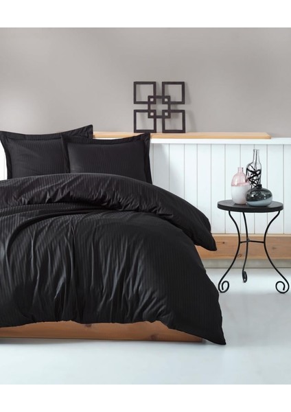 Çift Kişilik Saten Nev Takımı Elegante Stripe Siyah
