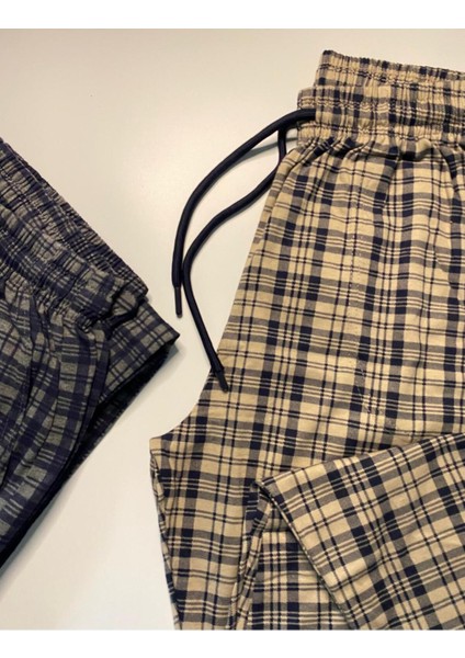 Saf Pamuk Ekose Desenli Cepli 2'li Erkek Pijama Altı ( Unisex Tek Alt Pijama ) fiyatları