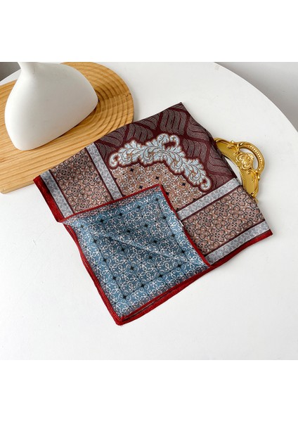 Sonbahar ve Kış Ipek Eşarp Feeling Küçük Kare Eşarp Geometrik Geri Dönüşümlü Baskılı Ipek Eşarp Boyun Eşarp Kadın (Yurt Dışından)