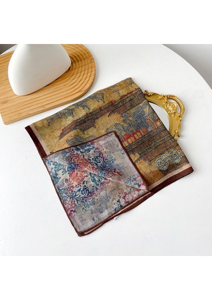 Sonbahar ve Kış Ipek Eşarp Feeling Küçük Kare Eşarp Geometrik Geri Dönüşümlü Baskılı Ipek Eşarp Boyun Eşarp Kadın (Yurt Dışından)