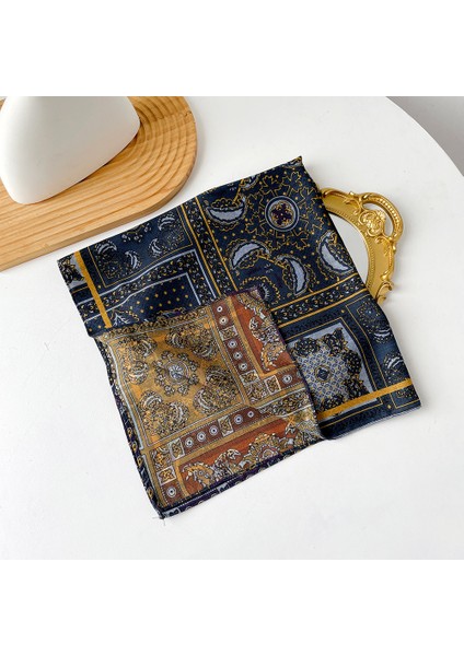 Sonbahar ve Kış Ipek Eşarp Feeling Küçük Kare Eşarp Geometrik Geri Dönüşümlü Baskılı Ipek Eşarp Boyun Eşarp Kadın (Yurt Dışından)