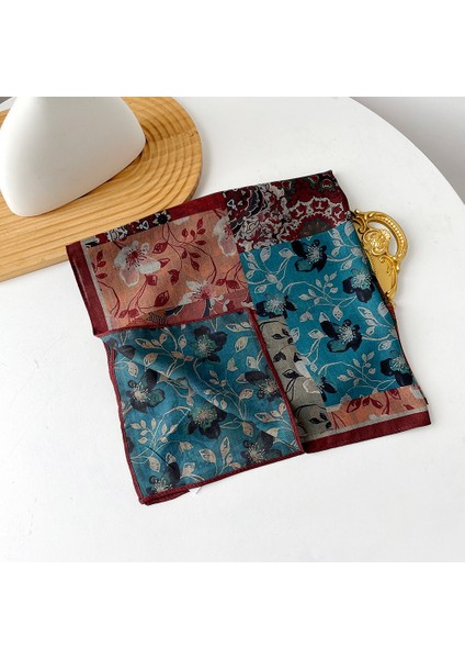 Sonbahar ve Kış Ipek Eşarp Feeling Küçük Kare Eşarp Geometrik Geri Dönüşümlü Baskılı Ipek Eşarp Boyun Eşarp Kadın (Yurt Dışından)