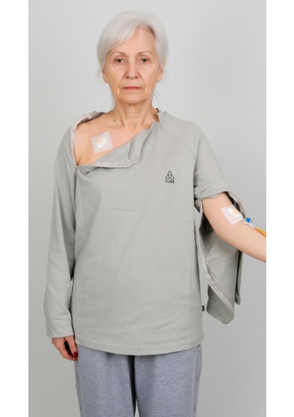 Cure Adaptif Kemoterapi Hasta Bakım Kıyafeti Açık Gri
