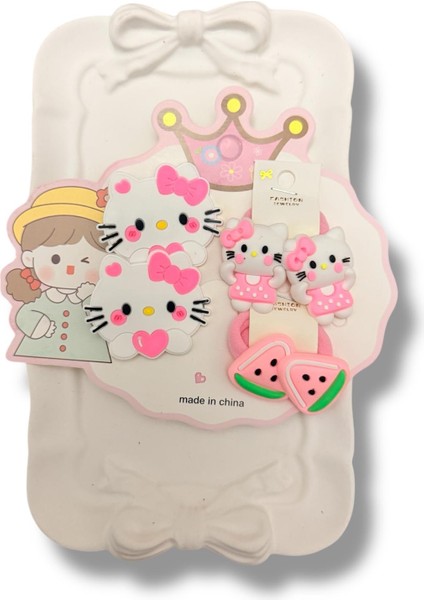 Kitty ve Meyve Figürlü Karışık Pembe ve Beyaz Renkli 6'lı Kız Çocuk Set Toka fiyatları