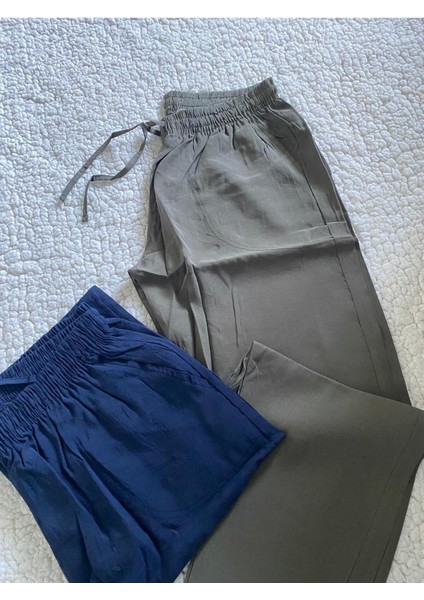 Modal Hafif , Yumuşak , Ipeksi Dokulu Lacivert & Haki Rengi 2'li Erkek Pantolon Pijama Altı modelleri