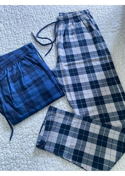 Orta Kalın Unisex Ekose Büyük Kare Desenli 2'li Pijama Altı / Ultra Kalite Eşofman