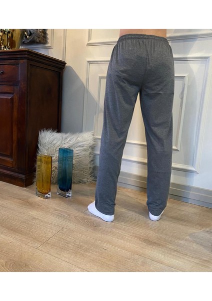 Erkek Antrasit Düz Paça Penye %100 Pamuklu Standart Fit Pijama Altı Normal Kesim Beli Lastikli Cepli fiyatları