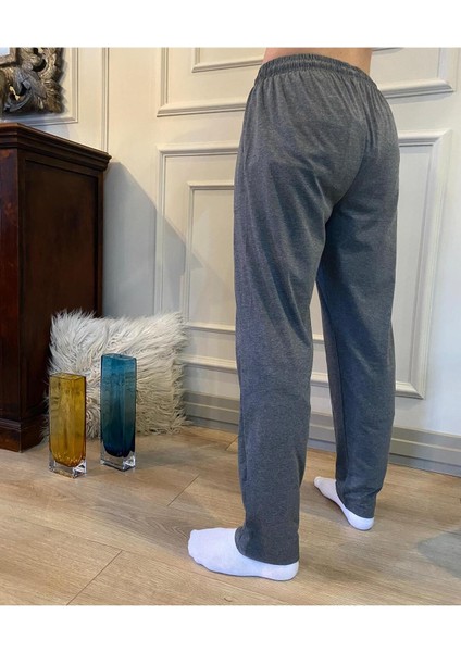 Erkek Antrasit Düz Paça Penye %100 Pamuklu Standart Fit Pijama Altı Normal Kesim Beli Lastikli Cepli modelleri