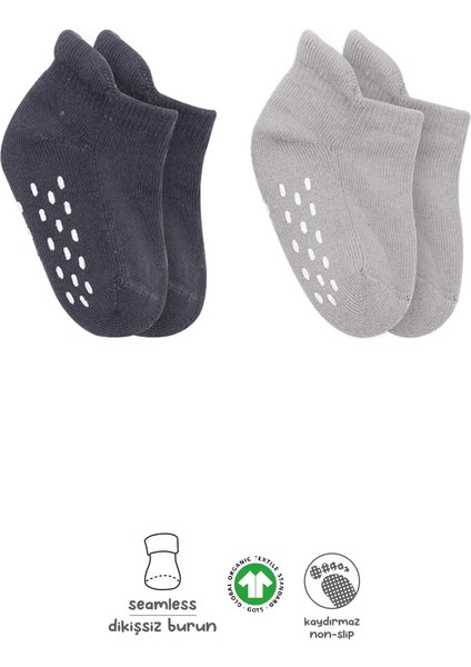 2'li Altı Havlu Sneakers Kaymaz Çorap 20501 Gri-Antrasit