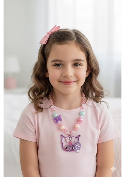 Kuromi ve Hello Kitty Figürlü Arkası Sıkıştırmalı Küpe ve Bijuteri Kız Çocuk Kolye Bileklik Seti fırsatları