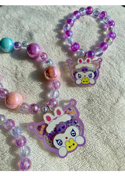 Kuromi ve Hello Kitty Figürlü Arkası Sıkıştırmalı Küpe ve Bijuteri Kız Çocuk Kolye Bileklik Seti indirimleri