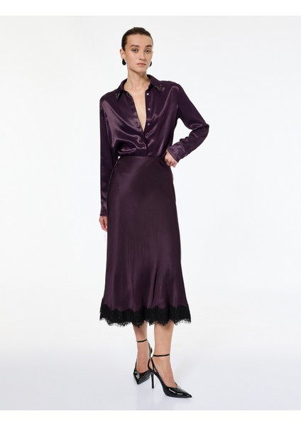 Uzun Kollu Düğmeli Klasik Yaka Taş Detaylı Viskon Saten Gömlek fiyatları