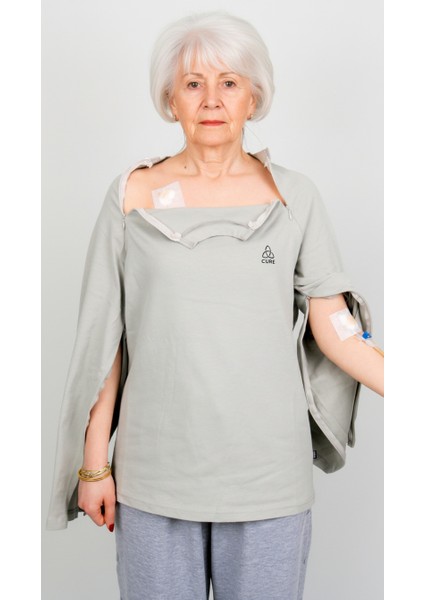 Cure Adaptif Kemoterapi Hasta Bakım Kıyafeti Açık Gri